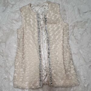 Vintage white faux fur studded trim vest